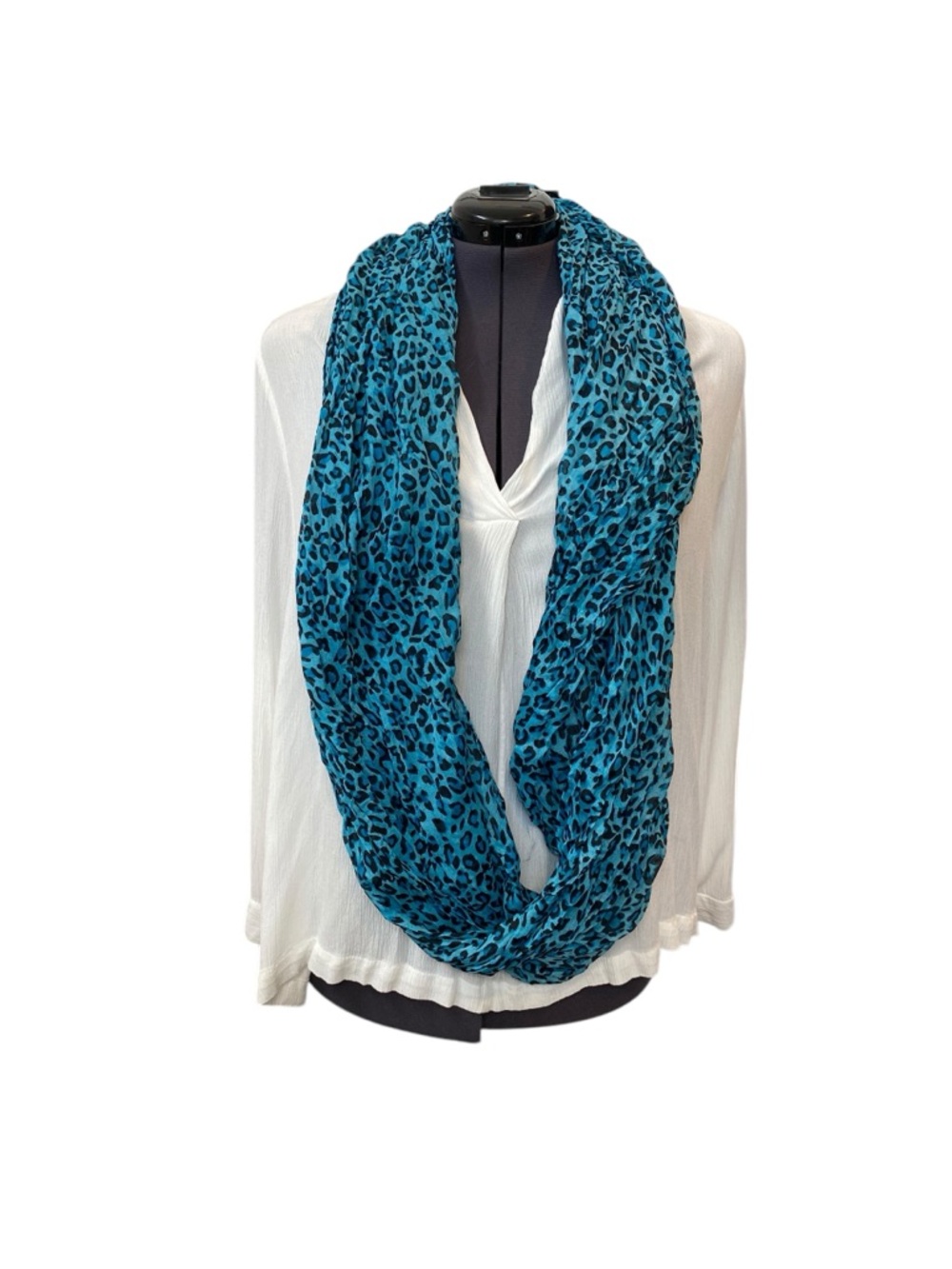 Turquoise Leopard Print Lightweight Gauzy Infinity Scarf - Picture 4 of 5